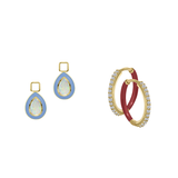 Simulated Ethiopian Opal/October Charm with Mini Even Steven Hoop Earring Set