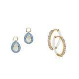Simulated Ethiopian Opal/October Charm with Mini Even Steven Hoop Earring Set