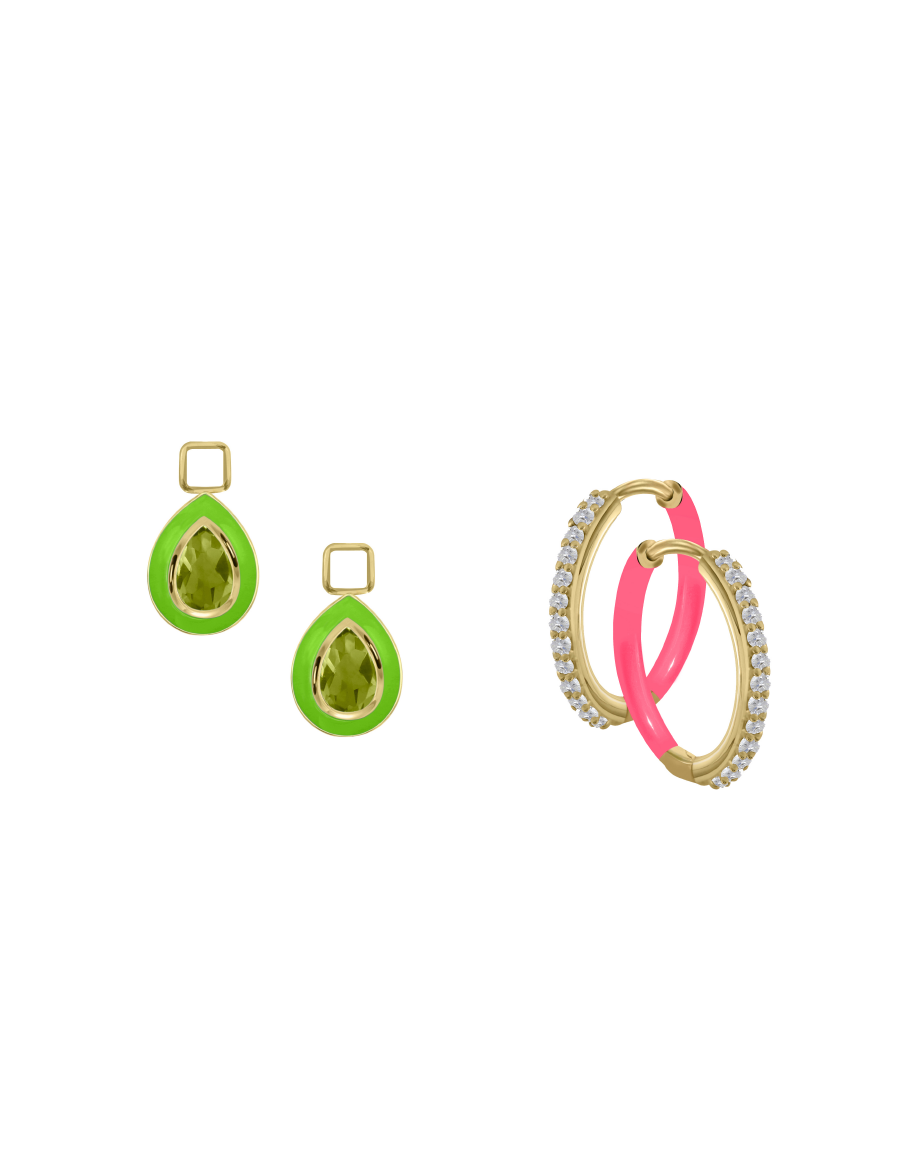 PeridotAugust Charm with Mini Even Steven Hoop Earring Set