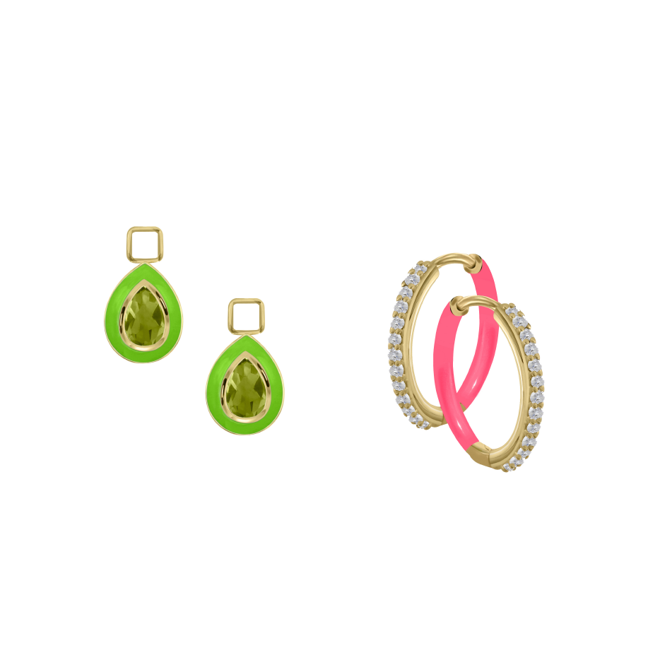 PeridotAugust Charm with Mini Even Steven Hoop Earring Set