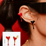 Melting Heart Enamel Earrings - Red