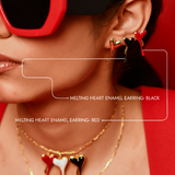 Melting Heart Enamel Earrings - Red