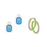 Reconstructed Turquoise/December Charm with Mini Even Steven Hoop Earring Set