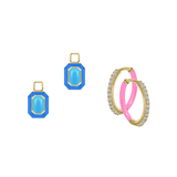 Reconstructed Turquoise/December Charm with Mini Even Steven Hoop Earring Set