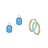 Reconstructed Turquoise/December Charm with Mini Even Steven Hoop Earring Set