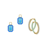 Reconstructed Turquoise/December Charm with Mini Even Steven Hoop Earring Set