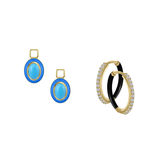 Reconstructed Turquoise/December Charm with Mini Even Steven Hoop Earring Set