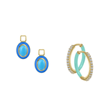 Reconstructed Turquoise/December Charm with Mini Even Steven Hoop Earring Set