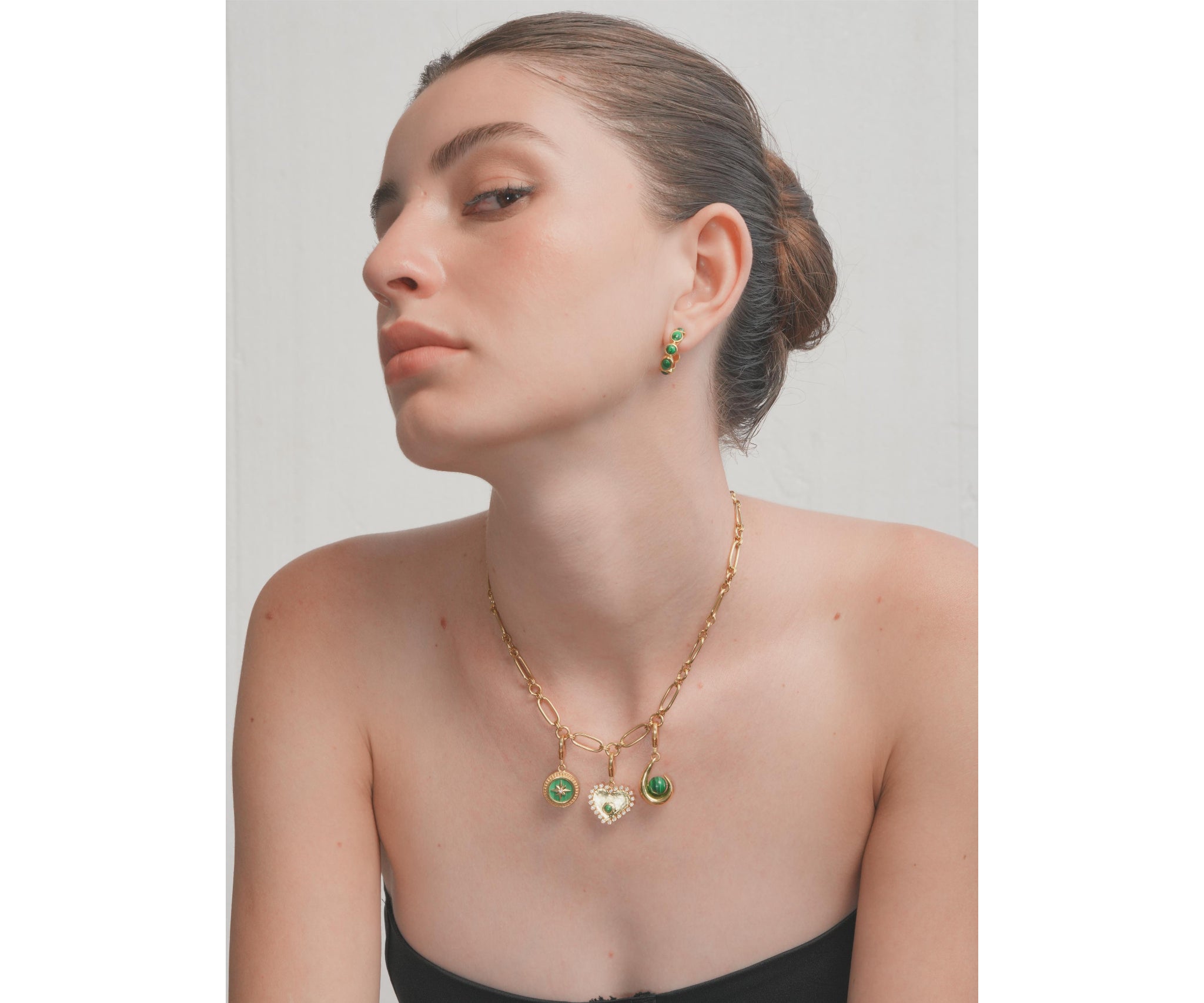 Halo heart charm with Malachite