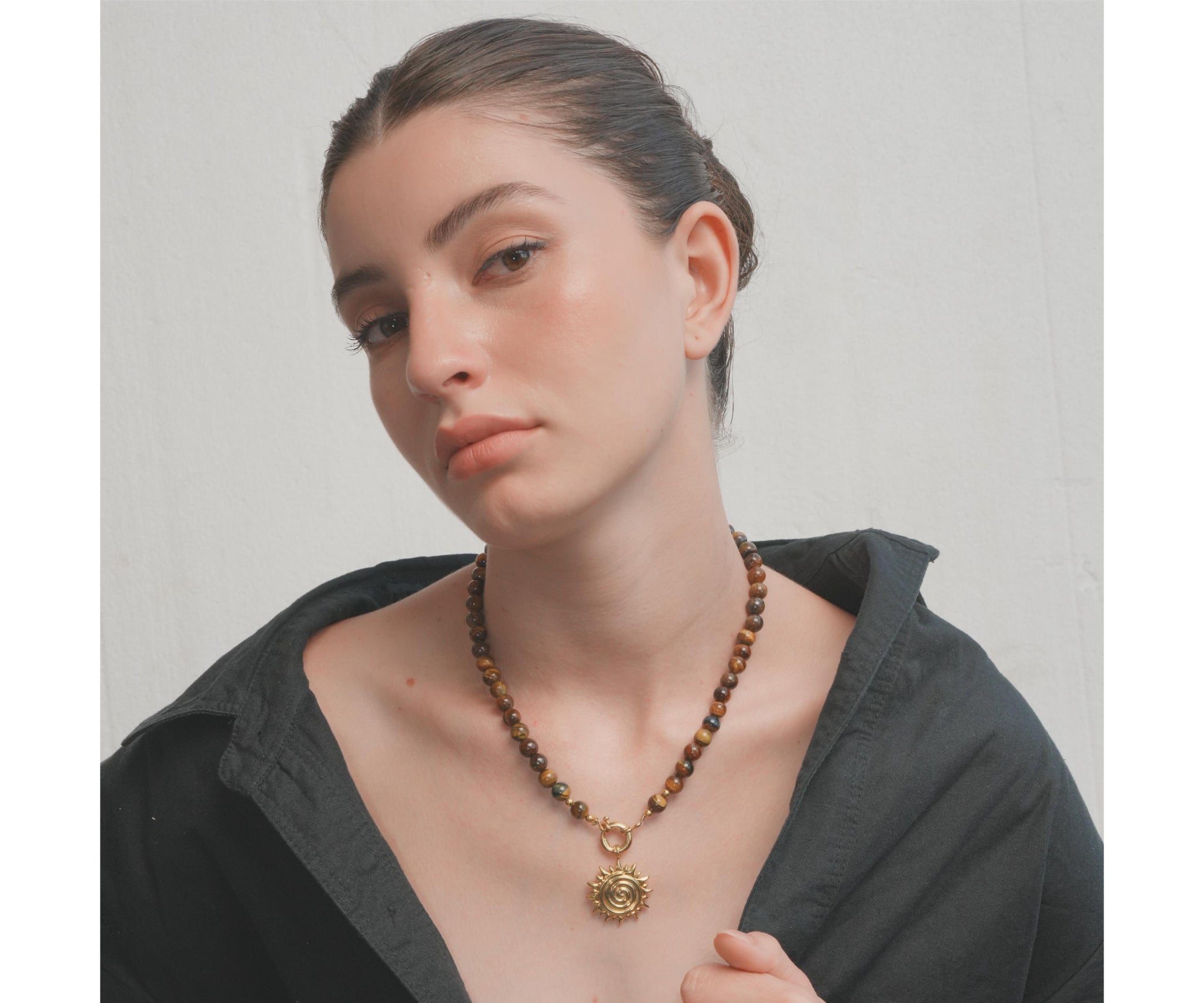 Soleil Charm Necklace (Tigers Eye)