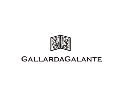 A centered black logo and the text 'GALLARDA GALANTE' on a plain white background.