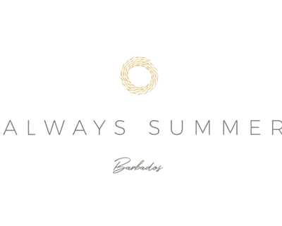 A minimalist white graphic with a small circular gold emblem above the words 'ALWAYS SUMMER' in gray uppercase letters and 'Bachelores' in a cursive gray font below.