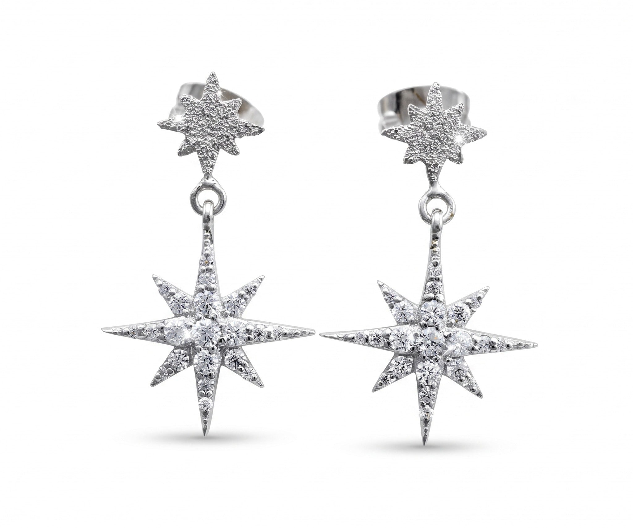Sitara Earrings, star stud with a 15mm cubic zirconia star drop