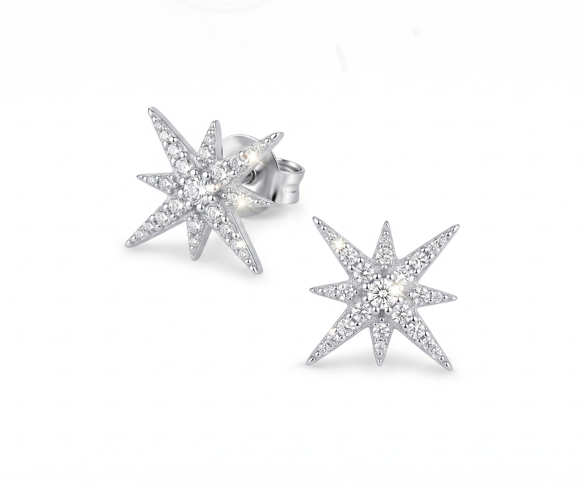 Tara Star Stud Earrings, eight-pointed cubic zirconia star studs