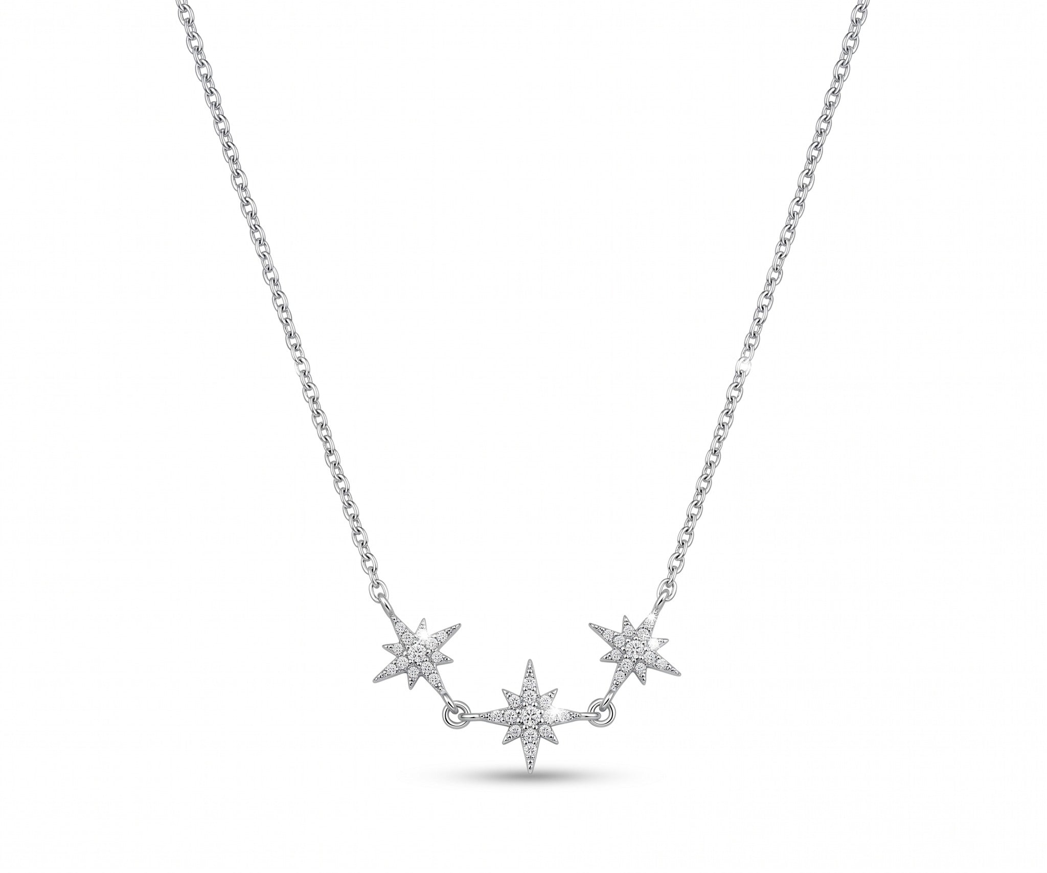 Trio Sitara Necklace, three cubic zirconia stars on a fine chain